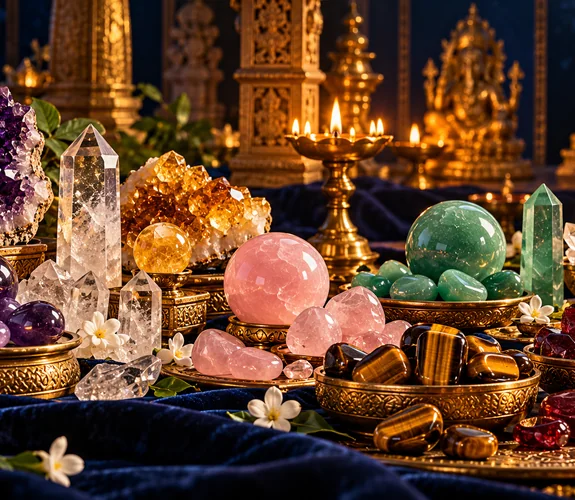 Polished crystals and gemstones