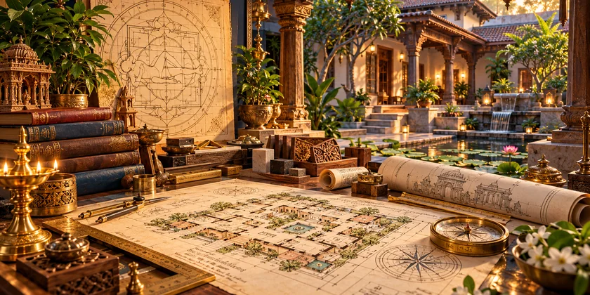 A Vāstu grid laid over a house plan